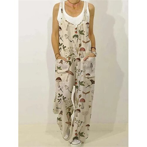 

Combinaison Femme Dos Nu Poche Floral Col Ras du Cou Vêtement de rue Vacances Sortie Standard Sans Manches Vert Véronèse S Printemps