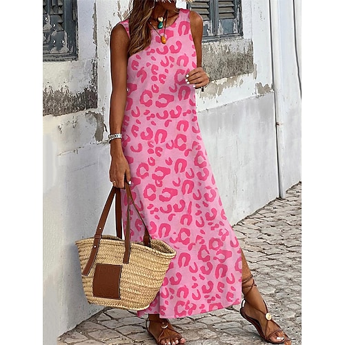 

Per donna Abito lungo Abito lungo Abito casual Abito estivo Abito stampato Leopardo Di tendenza Streetwear Esterno Giornaliero Fine settimana Schiena scoperta Spacco Senza maniche Monospalla Vestito