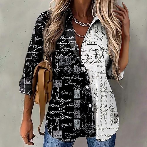 

Mujer Camisa Blusa Negro Graphic Botón Estampado Manga Larga Casual Diario Básico Cuello Camisero Regular S