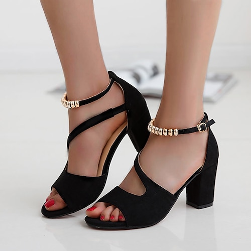 Women's Sandals Lace Up Sandals Strappy Sandals Ankle Strap Heels Ankle Strap Sandals Party Office Daily Summer Low Heel Chunky Heel Peep Toe Elegant Casual Classic Suede Ankle Strap Solid Color, lightinthebox  - buy with discount