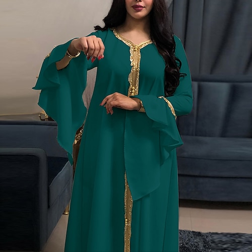 LightInTheBox Muslim Dress Jalabiya Kaftan for Women Dubai Style Arabian Adults Religious Saudi Arabic Dress Abaya for Ramadan