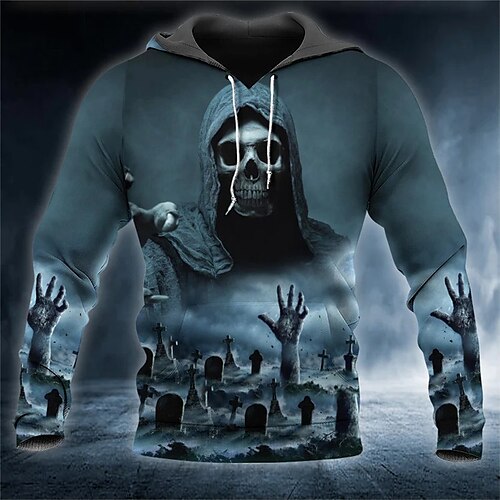 

Homme Sweat à capuche Bleu Capuche Crânes Imprimés Photos Imprimer du quotidien Des sports 3D effet basique Vêtement de rue Design Printemps Automne Vêtement Tenue Pulls Capuche Pulls molletonnés