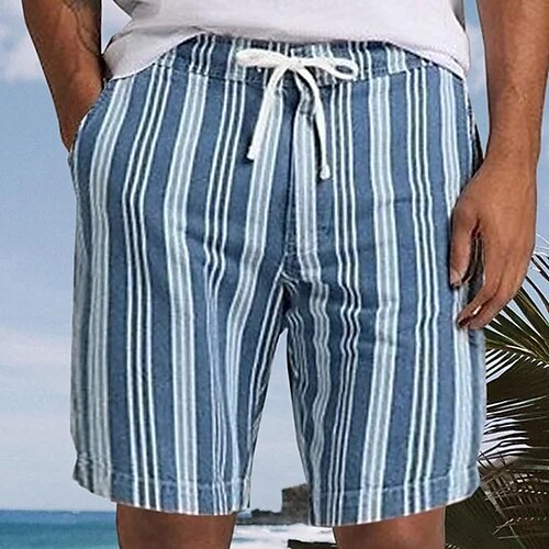 

Homens Calção Shorts de verão Shorts de praia Bolsos Com Cordão Cintura elástica Listra Ao ar livre Diário Para Noite Roupa de rua à moda Azul