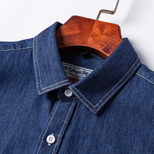 

Herre Skjorte jakke Cargo skjorte tyk skjorte Cowboy skjorte Button Up Poloer Vanlig Ensfarvet Klassisk krave Havblå Marineblå Himmelblå Mørkeblå Lyseblå udendørs Afslappet Tøj Denimstof Sej