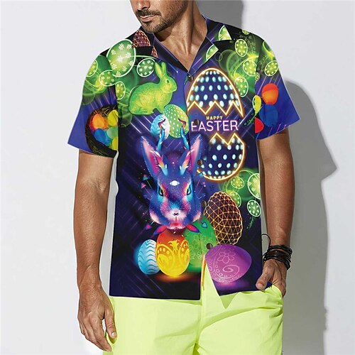 

Hombre Camisa camisa hawaiana Conejo Estampados Felices Pascuas Cuello Vuelto Azul Piscina Casual Festivos Manga Corta Abotonar Estampado Ropa Tropical Moda Hawaiano Suave