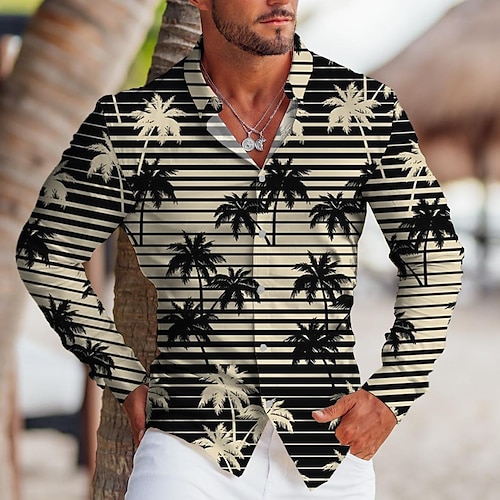 

Homme Chemise Chemise hawaïenne Cocotier Rayé Imprimés Photos Col rabattu Bleu Vert Kaki Gris Extérieur Plein Air manche longue Bouton bas Imprimer Vêtement Tenue Tropique Mode Design Flexible