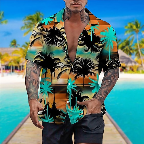 

Herren Hemd Hawaiihemd Sommerhemd Kokosnussbaum Grafik-Drucke Kubanisches Halsband Weiß Gelb Rote Blau Casual Festtage Kurzarm Button-Down Bedruckt Bekleidung Tropisch Modisch Strassenmode