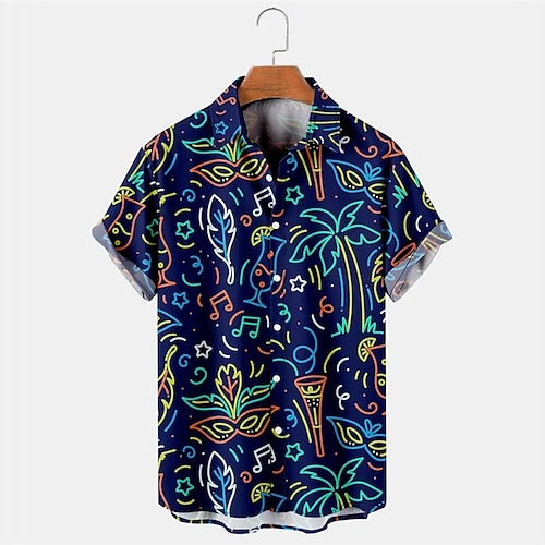 

Homme Chemise Chemise hawaïenne Imprimés Photos Graffiti Masque Mardi Gras Col rabattu bleu marine du quotidien Vacances Manches courtes Bouton bas Imprimer Vêtement Tenue Tropique Mode Vêtement de