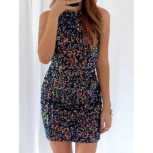 

Dame Festkjole Paillet kjole Bodycon Mini kjole Sort Hvid Lyserød Uden ærmer Multicolor Pailletter Sommer Rund hals Fest Fødselsdag Forårs kjole 2023 S M L XL 2XL / Glitrende