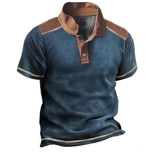

Herre POLO T-skjorte Golf skjorte Fargeblokk Grafiske trykk Aftæpning Svart Militærgrønn Blå Brun utendørs Gate Kort Erme Knapp ned Trykt mønster Klær Sport Mote Gatemote Designer
