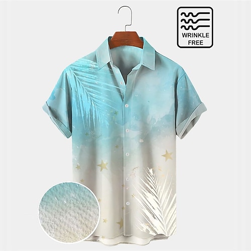 

Hombre Camisa camisa hawaiana Degradado Estampados Hojas Cuello Vuelto Azul Piscina Diario Festivos Mangas cortas Abotonar Estampado Ropa Tropical Moda Ropa de calle Hawaiano