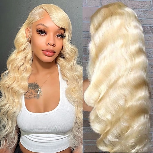 

613 blonde blonder foran parykker remy brasilian body wave 13x4 blonder foran menneskehår parykker gjennomsiktige blonder parykker for kvinner