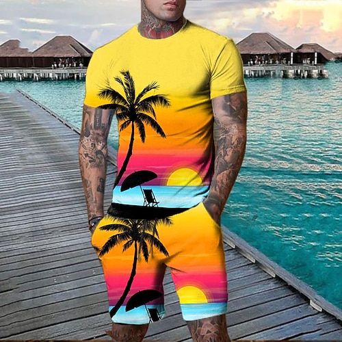 

Herre Shorts og T-shirt sæt T-shirt outfits Grafisk Kokos palme Rund hals Tøj 3D-udskrivning udendørs Daglig Kortærmet 3D-udskrivning 2 stk 2stk Hawaiiansk Designer Afslappet