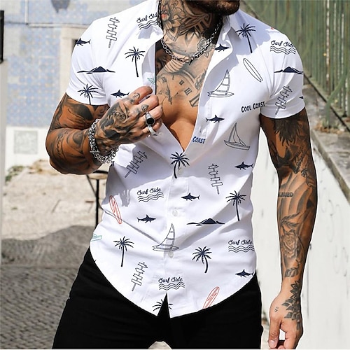 

Homens Camisa Social Coqueiro Estampas Abstratas Veleiro Aberto para a Lateral Preto Branco Amarelo Azul Azul Claro Rua Casual Manga Curta Botão para baixo Imprimir Roupa Tropical Esportes Roupa de