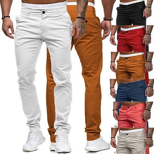 

Men's Trousers Chinos Slacks Jogger Pants with Side Pocket Button Front Straight Leg Plain Breathable Soft Ankle-Length Home Daily Return to Office Cotton Stylish Classic Style Slim Black White