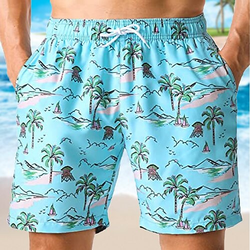 Palm Tree Print Quick Dry Summer Mens Siwmwear Beach Board Shorts