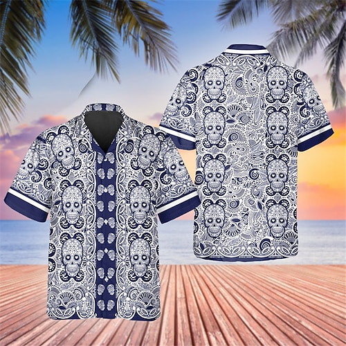 

Homme Chemise Chemise hawaïenne Floral Crânes Imprimés Photos Col rabattu Jaune Rouge Bleu Bleu Poudré Violet du quotidien Vacances Manches courtes Bouton bas Imprimer Vêtement Tenue Tropique Mode