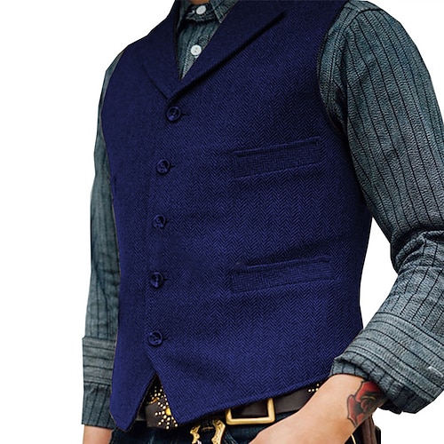 

Men's Vest Gilet Breathable Wedding Event / Party Holiday Single Breasted V Neck 1920s Casual Comfortable Jacket Outerwear Pure Color Pocket Black Army Green Light Grey
