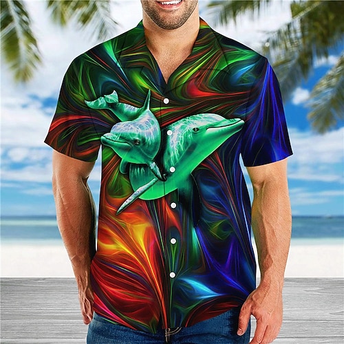 

Herren Hemd Hawaiihemd Sommerhemd Grafik-Drucke Delphin Umlegekragen Blau Casual Festtage Kurzarm Button-Down Bedruckt Bekleidung Tropisch Modisch Hawaiianisch Weich