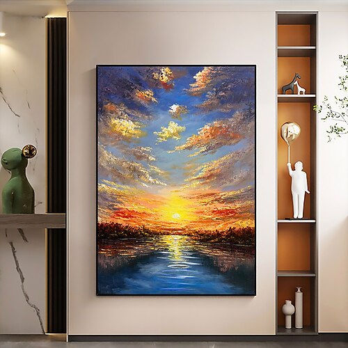 

pintura a óleo artesanal lona decoração da arte da parede abstrata céu colorido na pintura do pôr do sol pintura de paisagem original para decoração de casa com moldura esticada/sem pintura de moldura