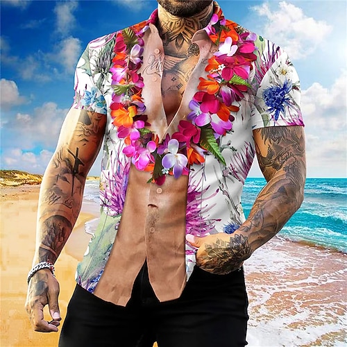 

Hombre Camisa camisa hawaiana Floral Estampados Músculo Cuello Vuelto Amarillo Rojo Exterior Calle Mangas cortas Abotonar Estampado Ropa Tropical Moda Hawaiano Design