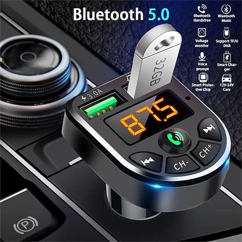 

Bluetooth 5.0 FM Transmitter Car Kit MP3 Modulator Player Wireless Handsfree Audio Receiver Dual USB Fast Charger 3.1A