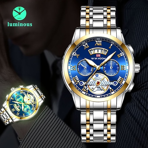 

neue va va voom edelstahl tourbillon herrenuhren leuchtender kalender durchsichtiges fenster multifunktionale mode wasserdichte sportuhren herren