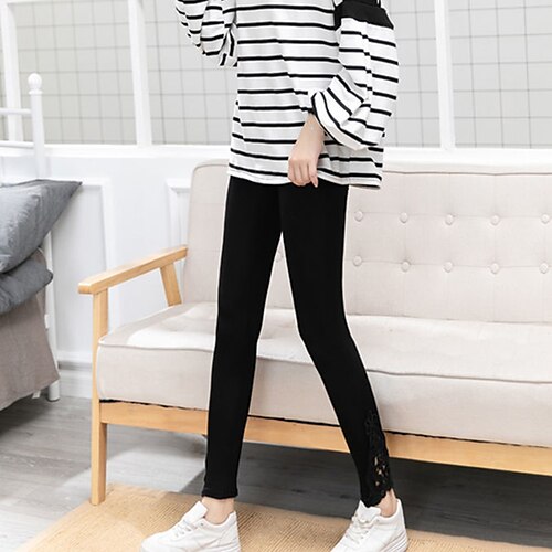 Women's Leggings Black White Grey Fashion Casual Daily Lace Ankle-Length Tummy Control Solid Colored L XL 2XL 3XL 4XL