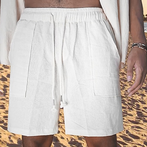 

Homme Short Short en lin Short d'été Short de plage Cordon Taille elastique Plein Respirable Doux Court Casual du quotidien Vacances Mélange de Lin Coton Vêtement de rue Hawaïen Blanche