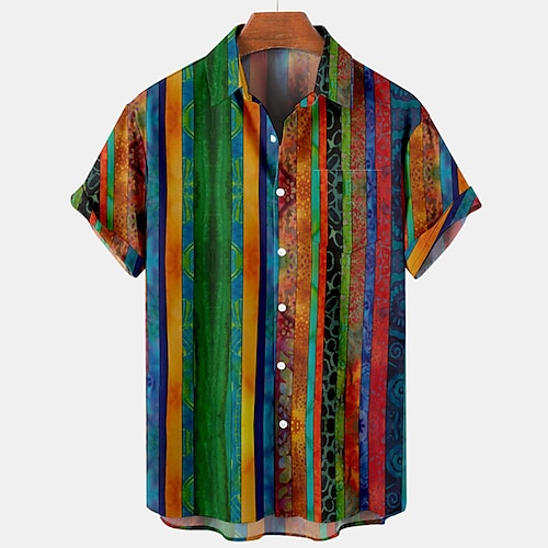 

Herren Hemd Hawaiihemd Sommerhemd Gestreift Grafik-Drucke Umlegekragen Grün Outdoor Strasse Kurze Ärmel Button-Down Bedruckt Bekleidung Tropisch Modisch Hawaiianisch Strand Design