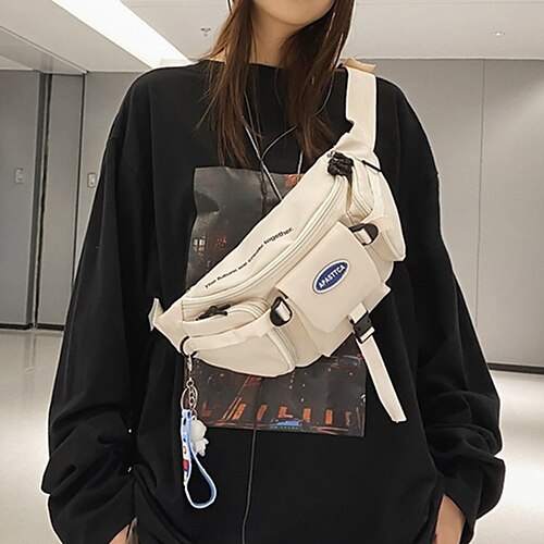 

Dame Crossbody taske Mave Taske Slyngerygsæk Bæltetaske Nylon udendørs Daglig Spænde Justérbar Åndbart Holdbar Bogstaver Sort Hvid Blå