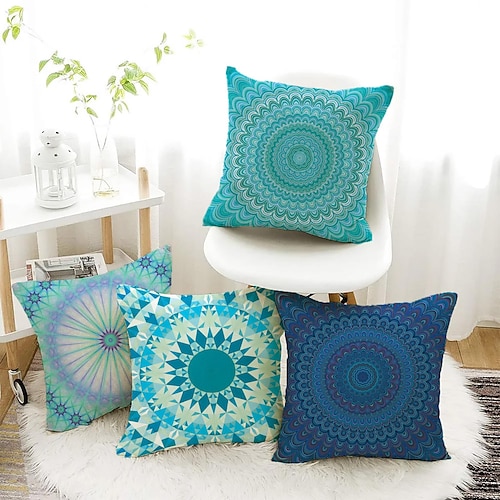 

bohemian doppia copertura del cuscino laterale 4pc mandala blu verde acqua morbido cuscino decorativo quadrato federa federa per camera da letto soggiorno divano divano sedia