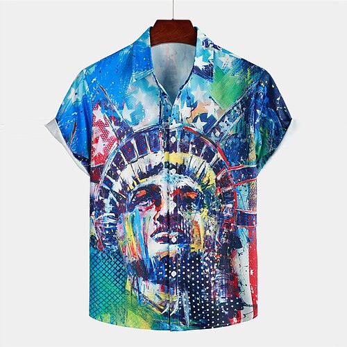 

Homens Camisa Social Estampas Abstratas Retrato Aberto para a Lateral Azul Rua Casual Manga Curta Botão para baixo Imprimir Roupa Esportes Moda Roupa de rua Designer