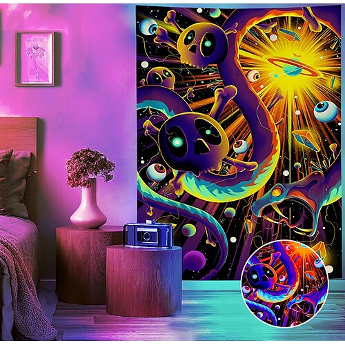 

blacklight grande arazzo uv reattivo trippy psichedelico dormitorio soggiorno decorazione artistica panno appeso