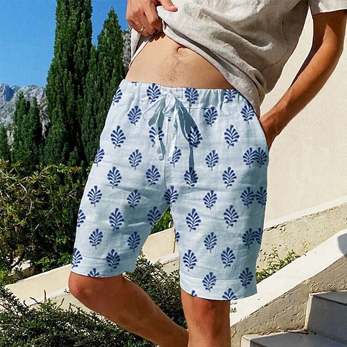 

Homens Calção Shorts de verão Shorts de praia Shorts largos Com Cordão Cintura elástica Impressão 3D Gráfico Respirável Macio Curto Casual Diário Feriado Roupa de rua Havaiana Branco Azul