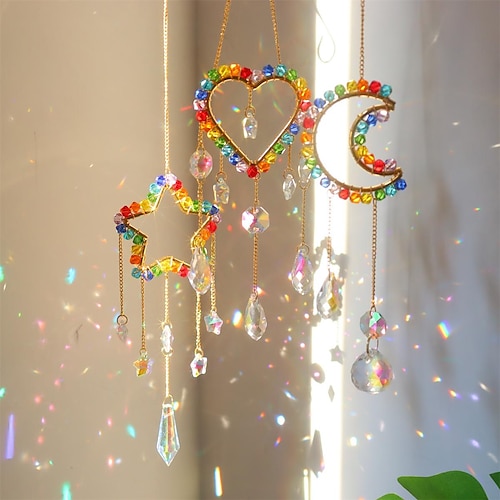 

chakra vidro cristal suncatcher pendurado moon catcher pingentes sinos de vento arco-íris prisma gota pingente jardim decoração de casa