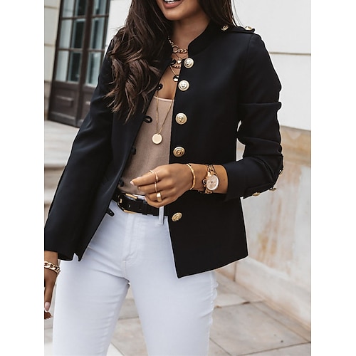 

Women's Blazer Office Work Daily Wear Fall Spring Regular Coat Regular Fit Thermal Warm Windproof Breathable Stylish Contemporary Modern Style Jacket Long Sleeve Solid Color with Pockets Black White