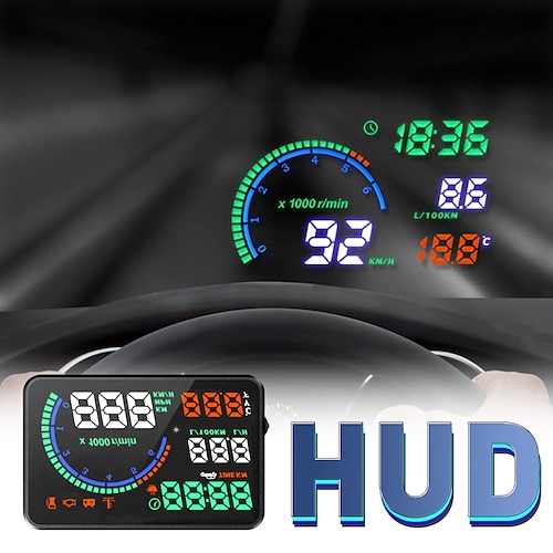 

i9 hud voiture affichage tête haute automatique grand écran hd haute précision polyvalent obd vitesse température consommation d'huile tension tableau de bord