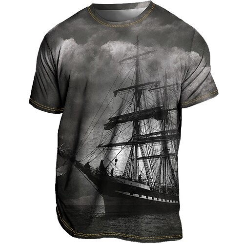 

Herre T-shirt T-Shirts Grafisk Skib Rund hals Tøj 3D-udskrivning udendørs Afslappet Kortærmet Trykt mønster Årgang Mode Designer