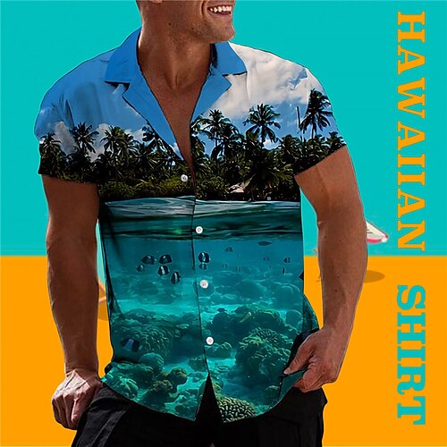 

Hombre Camisa camisa hawaiana Árbol de coco Estampados Cuello Vuelto Rojo Azul Piscina Gris Casual Festivos Manga Corta Abotonar Estampado Ropa Tropical Moda Ropa de calle Hawaiano