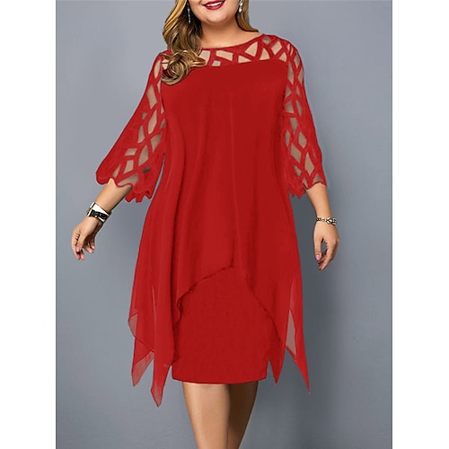 

Per donna Plus Size Abito da lavoro Vestito tubino Color Block Vestito longuette Manica a 3/4 Pizzo Collage Girocollo Di tendenza Esterno Bianco Rosso Estate Primavera L XL XXL 3XL 4XL