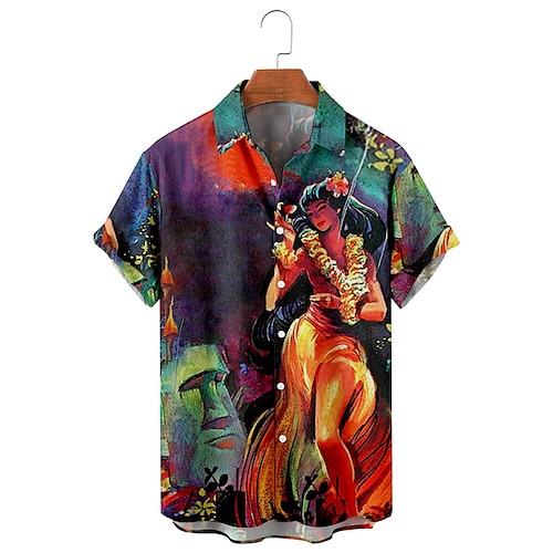 

Homens Camisa Social Camisa havaiana Camisas havaianas vintage Estampas Abstratas Hula Girls Aberto para a Lateral Arco-íris Rua Casual Manga Curta Botão para baixo Imprimir Roupa Tropical Esportes