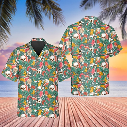 

Herren Hemd Hawaiihemd Sommerhemd Totenkopf Motiv Grafik-Drucke Wassermelone Umlegekragen Grün Casual Festtage Kurzarm Button-Down Bedruckt Bekleidung Tropisch Modisch Strassenmode Hawaiianisch