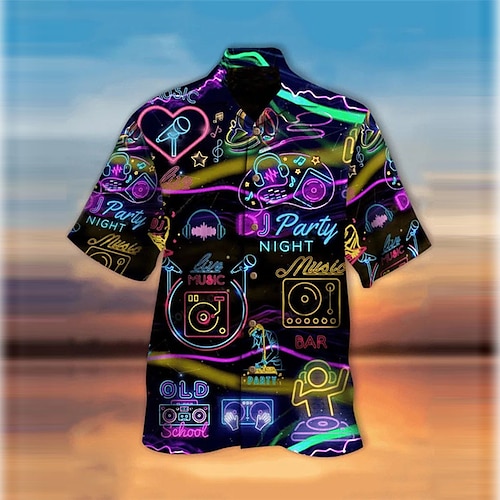 

Men's Shirt Summer Hawaiian Shirt Graphic Prints Graffiti Turndown Black Blue Purple Green Dark Blue Party Daily Short Sleeves Button-Down Print Clothing Apparel Tropical Streetwear Hawaiian