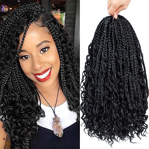 

Tranças de caixa de 14 polegadas, cabelo de crochê com pontas encaracoladas, tranças de caixa de deusa bohe, extensões de cabelo sintéticas pré-laçadas de rede macia para mulheres, crianças, 8 pacotes