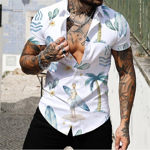 

Homme Chemise Chemise hawaïenne Cocotier Imprimés Photos Poissons Plage Col rabattu Abricot Noir Blanche Bleu Bleu Ciel Plein Air Casual Manches courtes Bouton bas Imprimer Vêtement Tenue Tropique