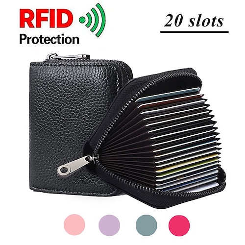 

linno rfid 20 fentes pour cartes titulaire de la carte de crédit en cuir véritable petit porte-cartes pour femmes ou hommes accordéon portefeuille avec fermeture éclair