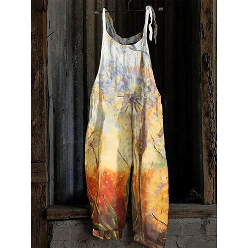 

Women's Overall Print Floral Crew Neck Streetwear Daily Vacation Loose Fit Sleeveless Light Green Pink Royal Blue S M L Summer