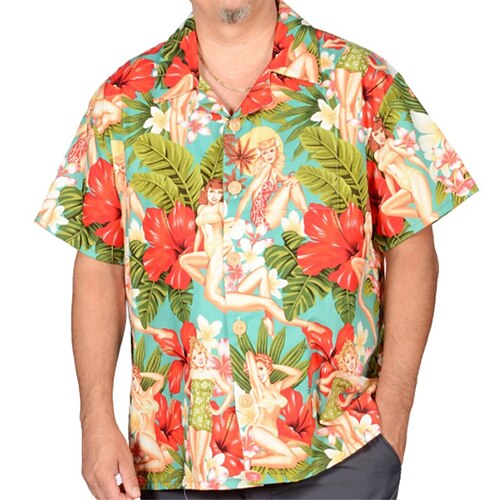 

Men's Shirt Summer Hawaiian Shirt Floral Graphic Prints Hula Girls Turndown Orange Casual Holiday Short Sleeve Button-Down Print Clothing Apparel Tropical Fashion Hawaiian Soft