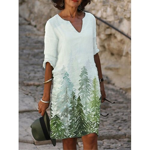 

abito maglione casual da donna abito maglione a trapezio abito maglione stampato floreale ombre stampa scollo a v mini abito maglione moda attiva all'aperto quotidiano mezza manica vestibilità